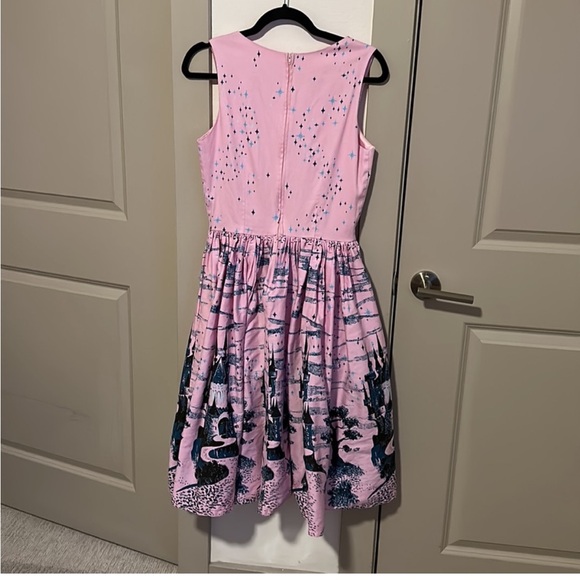 Pinup Girl Clothing Aurora Dress in Pink Castle Print - Picture 3 of 4